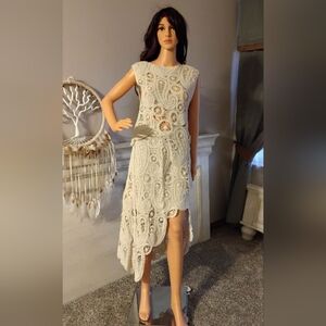 2 Piece Chic Cream Lace High-Low Dress